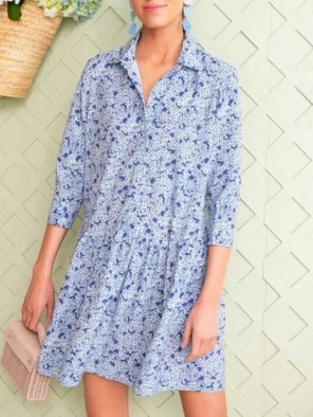 Tuckernuck Blue and White Floral Collared Shift Dress